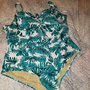 Teal & green palm print bathing suit